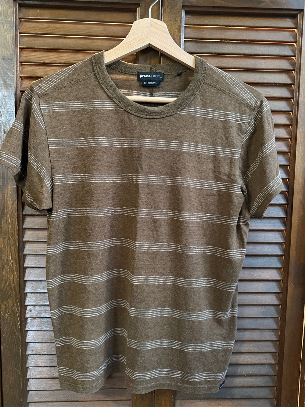 Prana Women’s Light Brown Striped Short Sleeve Crew Tee